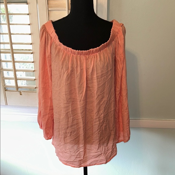 Cotton Candy Coral Off-Shoulder Blouse - Picture 1 of 7